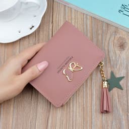 image-Women's Short Wallet Mini Coin Purse with Zipper Tassel