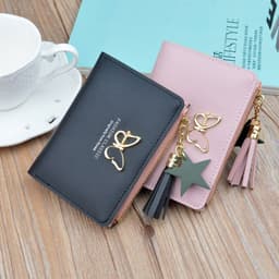 image-Women's Short Wallet Mini Coin Purse with Zipper Tassel