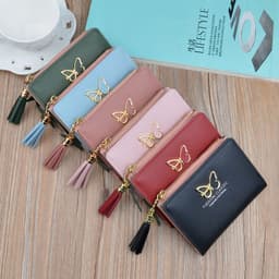 image-Women's Short Wallet Mini Coin Purse with Zipper Tassel