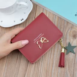 image-Women's Short Wallet Mini Coin Purse with Zipper Tassel