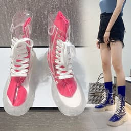 image-Women's Transparent PVC Rain Boots Mid-Calf Jelly Waterproof Shoes