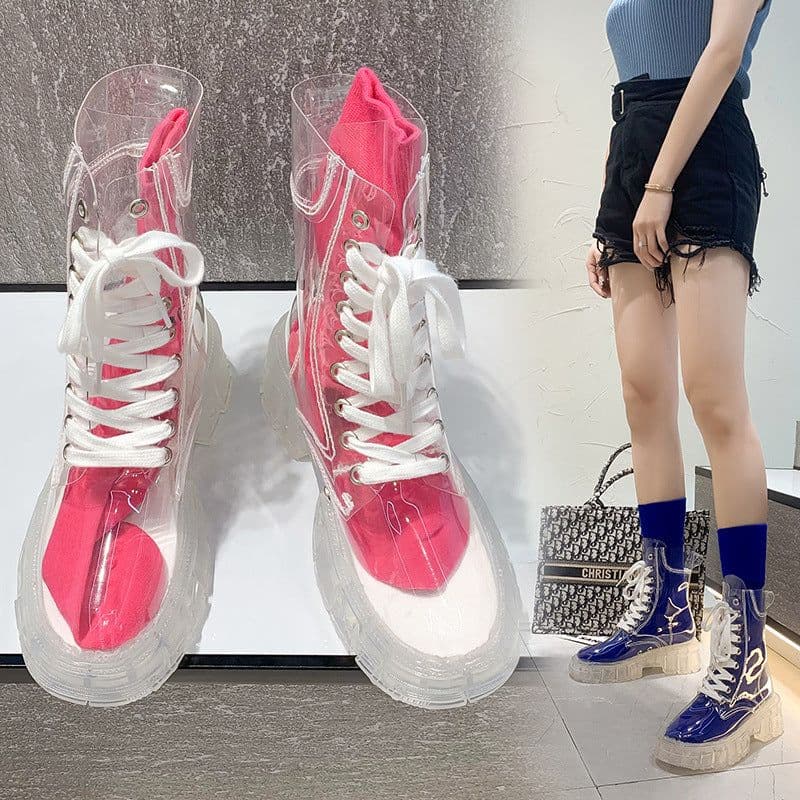 image-Women's Transparent PVC Rain Boots Mid-Calf Jelly Waterproof Shoes