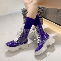 image-Women's Transparent PVC Rain Boots Mid-Calf Jelly Waterproof Shoes
