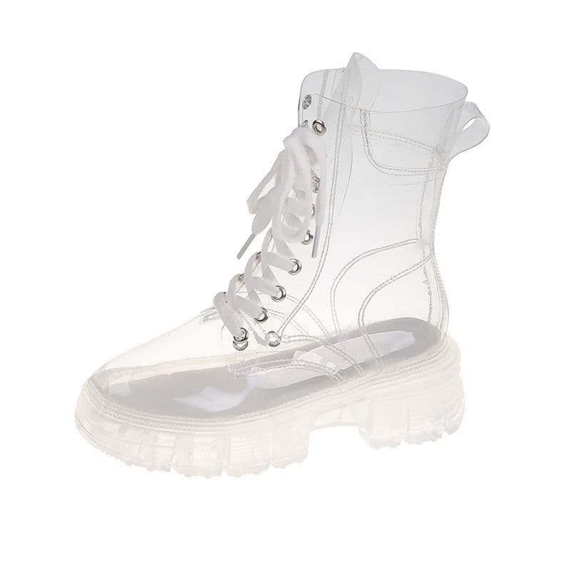image-Women's Transparent PVC Rain Boots Mid-Calf Jelly Waterproof Shoes