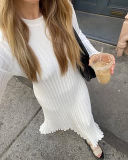 image-Women's Knitted A-Line Dress Long Sleeve High Waist Black