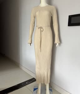 image-Women's Knitted A-Line Dress Long Sleeve High Waist Black