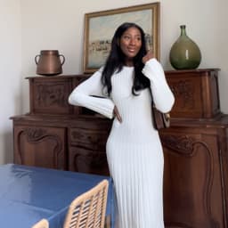 image-Women's Knitted A-Line Dress Long Sleeve High Waist Black