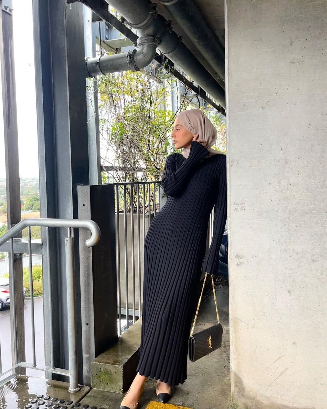 image-Women's Knitted A-Line Dress Long Sleeve High Waist Black