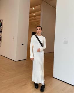 image-Women's Knitted A-Line Dress Long Sleeve High Waist Black