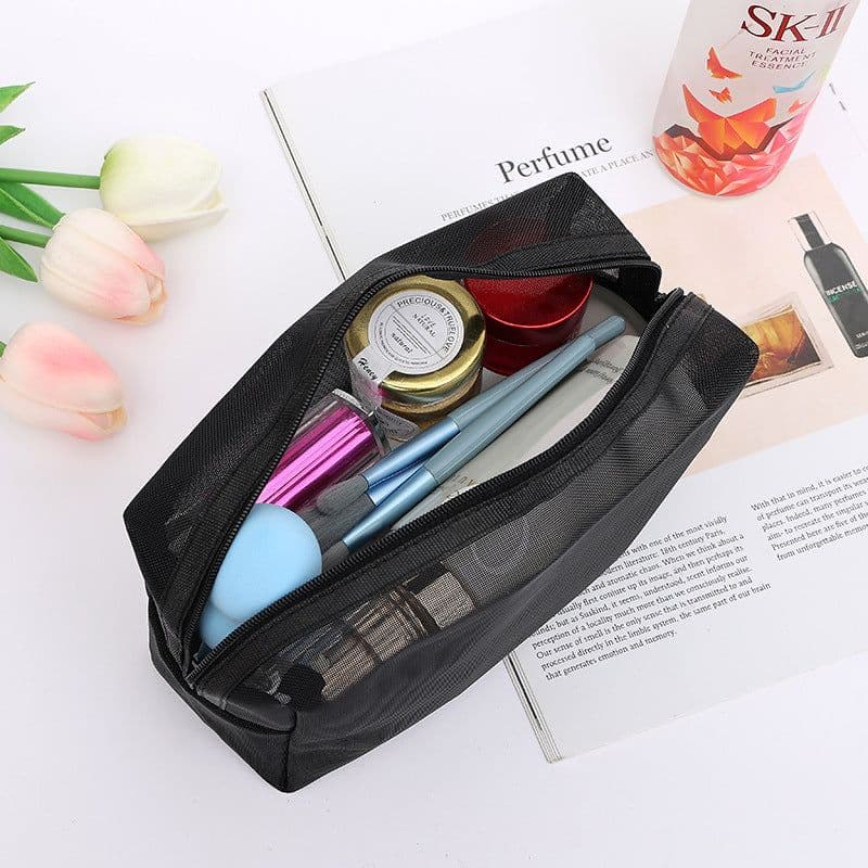 image-Nylon Mesh Cosmetic Bag Set 3-Piece Travel Makeup Storage