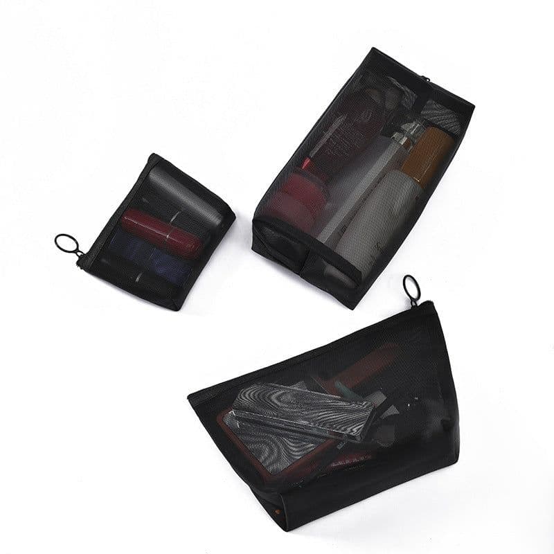 image-Nylon Mesh Cosmetic Bag Set 3-Piece Travel Makeup Storage