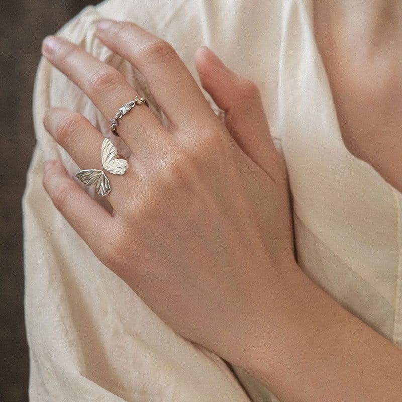 image-Fashion Butterfly Ring Adjustable Index Finger Statement Ring