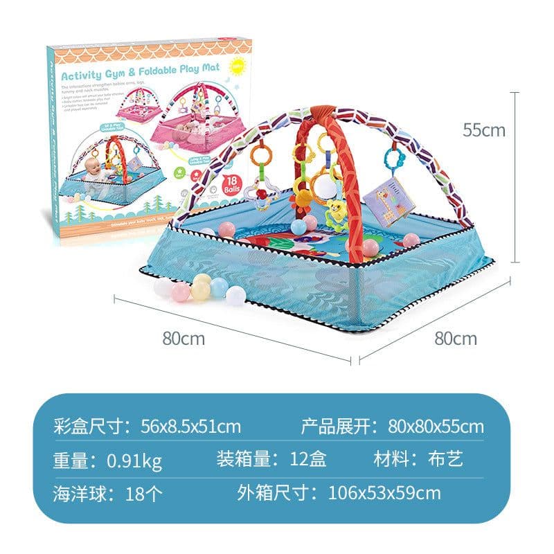 image-Baby Play Mat with Fitness Rack and Toy Fence 0-12 Months