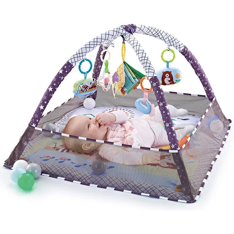 image-Baby Play Mat with Fitness Rack and Toy Fence 0-12 Months