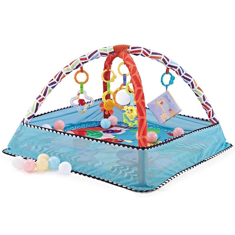 image-Baby Play Mat with Fitness Rack and Toy Fence 0-12 Months