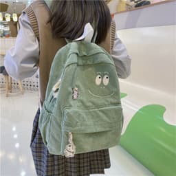 image-Corduroy Backpack Female Student Korean Style School Bag
