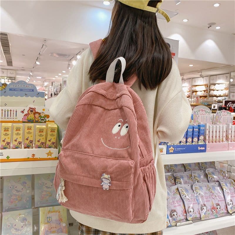 image-Corduroy Backpack Female Student Korean Style School Bag