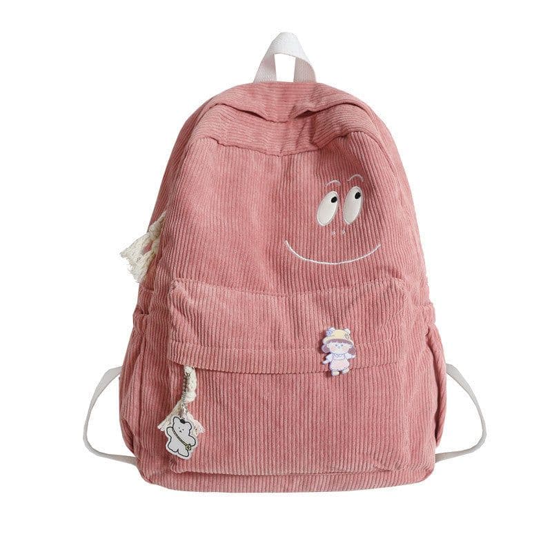 image-Corduroy Backpack Female Student Korean Style School Bag