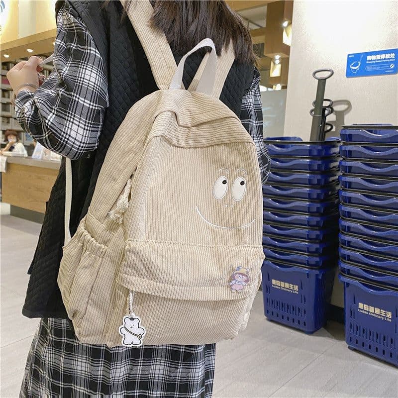 image-Corduroy Backpack Female Student Korean Style School Bag