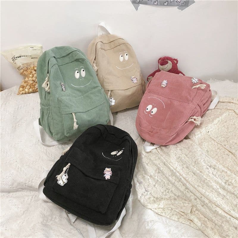 image-Corduroy Backpack Female Student Korean Style School Bag
