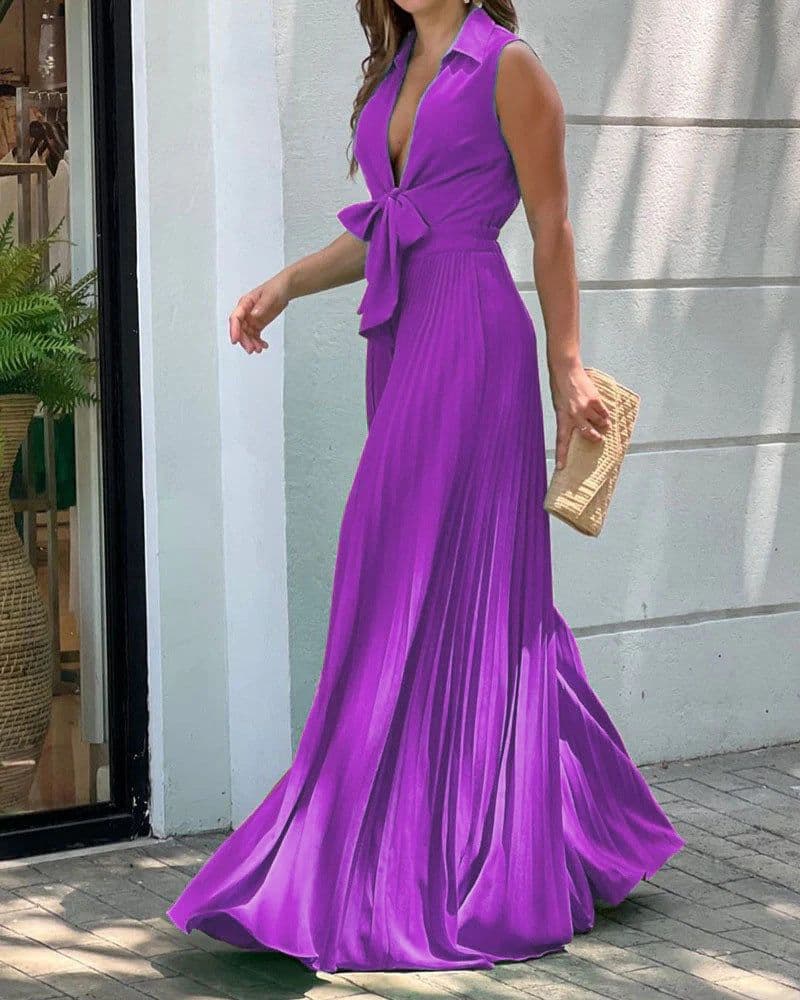 image-Women's Red Abstract Print Sleeveless Jumpsuit Casual Wide-Leg