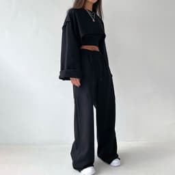 image-Women's 3-Piece Casual Sweater Set Hoodie Wide-Leg Pants Outfit