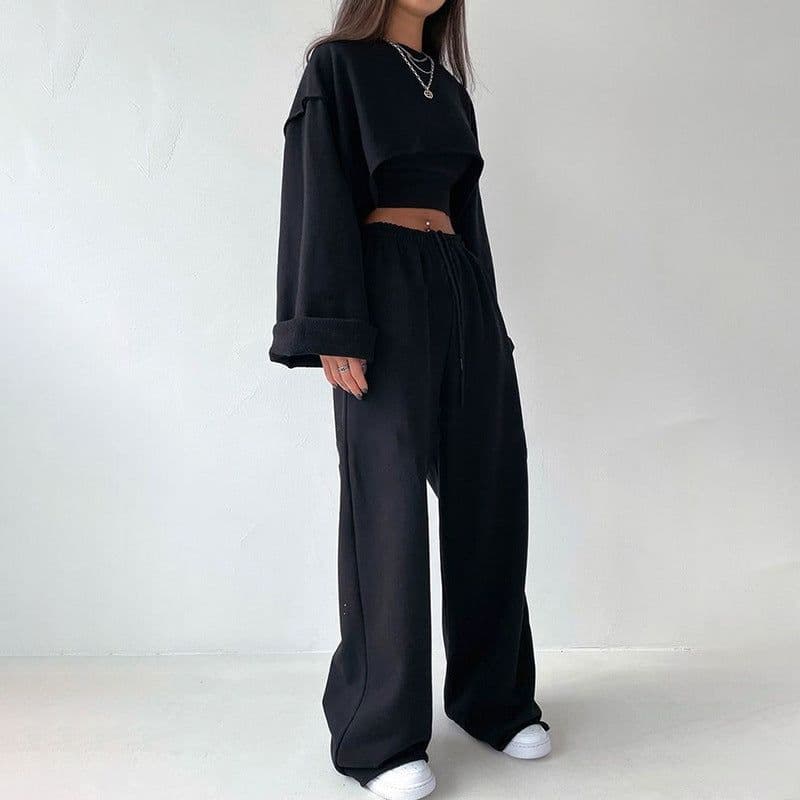 image-Women's 3-Piece Casual Sweater Set Hoodie Wide-Leg Pants Outfit