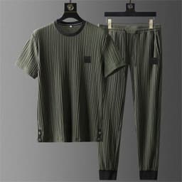 image-Men's Ice Silk Casual Sports Suit Short Sleeve Pants Two-Piece