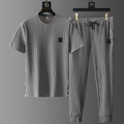 image-Men's Ice Silk Casual Sports Suit Short Sleeve Pants Two-Piece