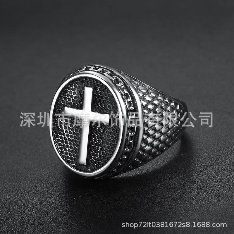 image-Titanium Steel Cross Ring Vintage Unisex BK-315