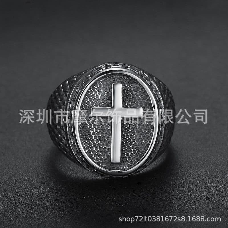 image-Titanium Steel Cross Ring Vintage Unisex BK-315