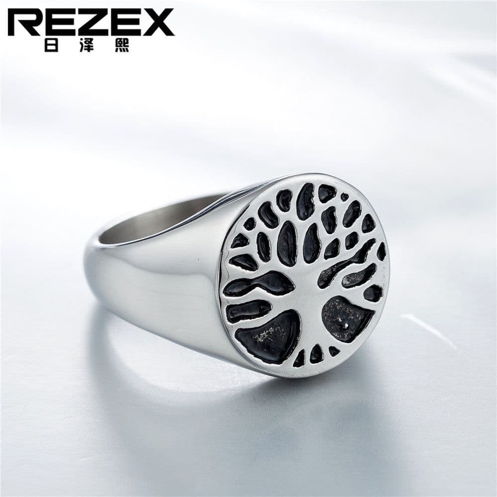image-R0256-NK02 Vintage Stainless Steel Tree of Life Ring