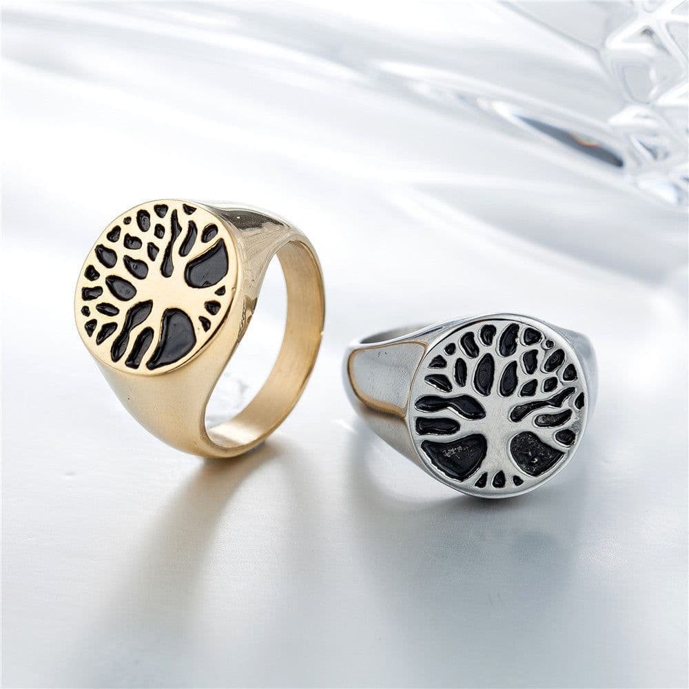 image-R0256-NK02 Vintage Stainless Steel Tree of Life Ring