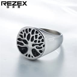 image-R0256-NK02 Vintage Stainless Steel Tree of Life Ring