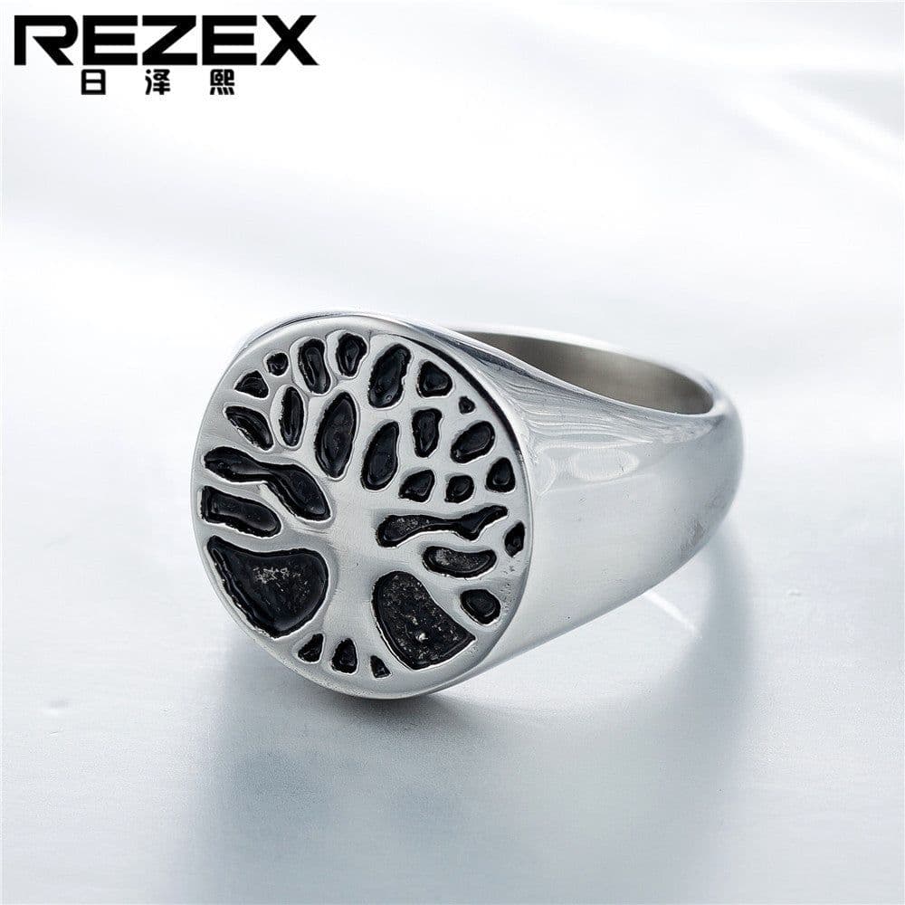 image-R0256-NK02 Vintage Stainless Steel Tree of Life Ring