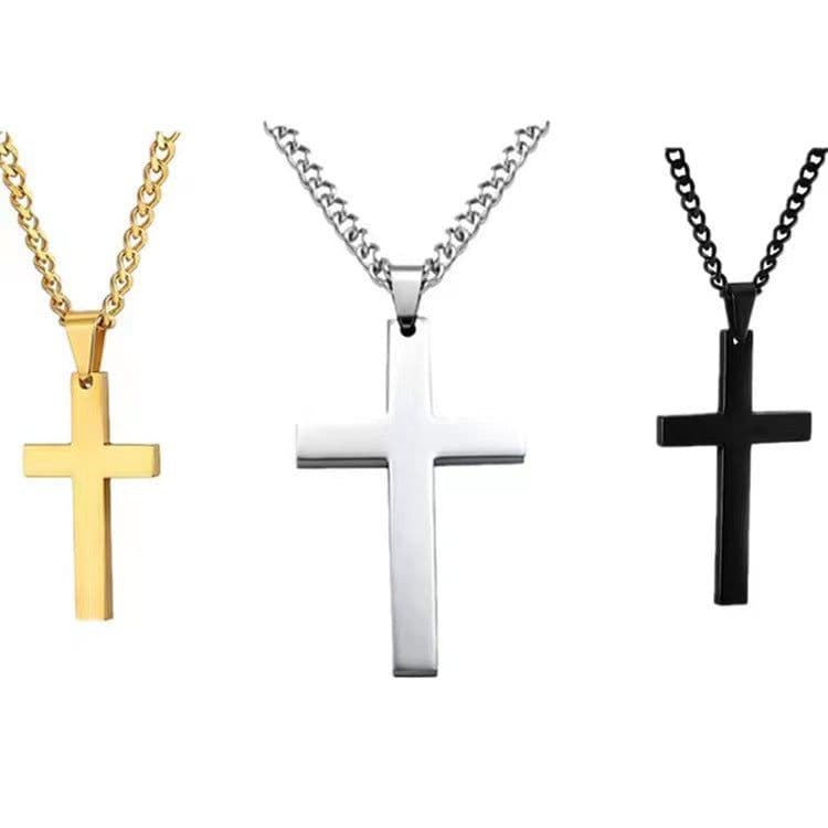 image-Titanium Steel Cross Necklace with Chain Pendant Unisex