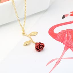image-Red Rose Pendant Necklace Silver Alloy Flower Jewelry