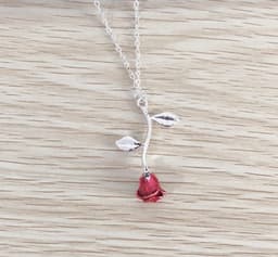 image-Red Rose Pendant Necklace Silver Alloy Flower Jewelry
