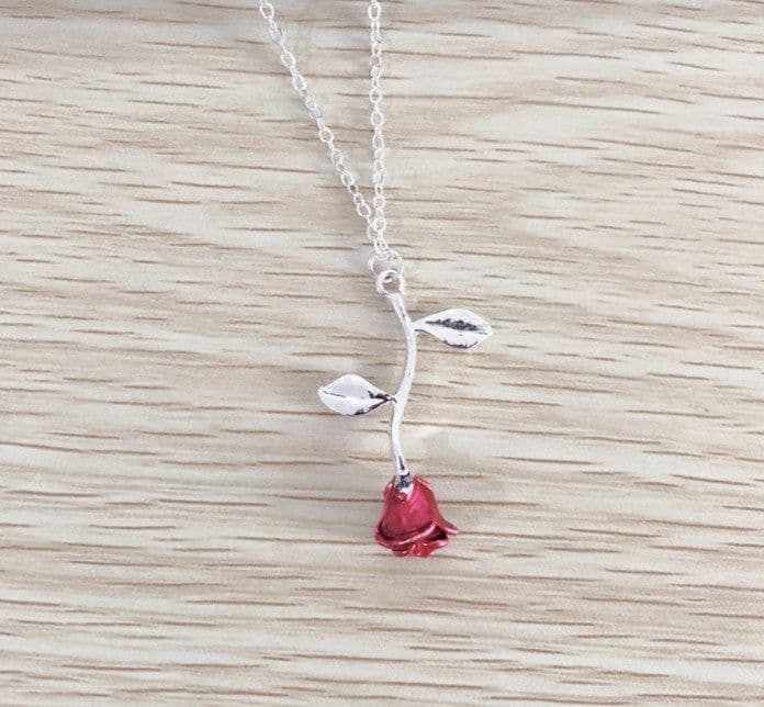 image-Red Rose Pendant Necklace Silver Alloy Flower Jewelry