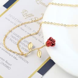 image-Red Rose Pendant Necklace Silver Alloy Flower Jewelry