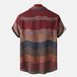 image-Men's Short Sleeve Colorblock Shirt with Lapel Collar