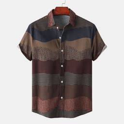 image-Men's Short Sleeve Colorblock Shirt with Lapel Collar