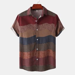 image-Men's Short Sleeve Colorblock Shirt with Lapel Collar