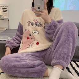 image-Women's Flannel Pajama Set Cinnamon Dog Coral Fleece Thickened
