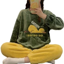 image-Women's Flannel Pajama Set Cinnamon Dog Coral Fleece Thickened