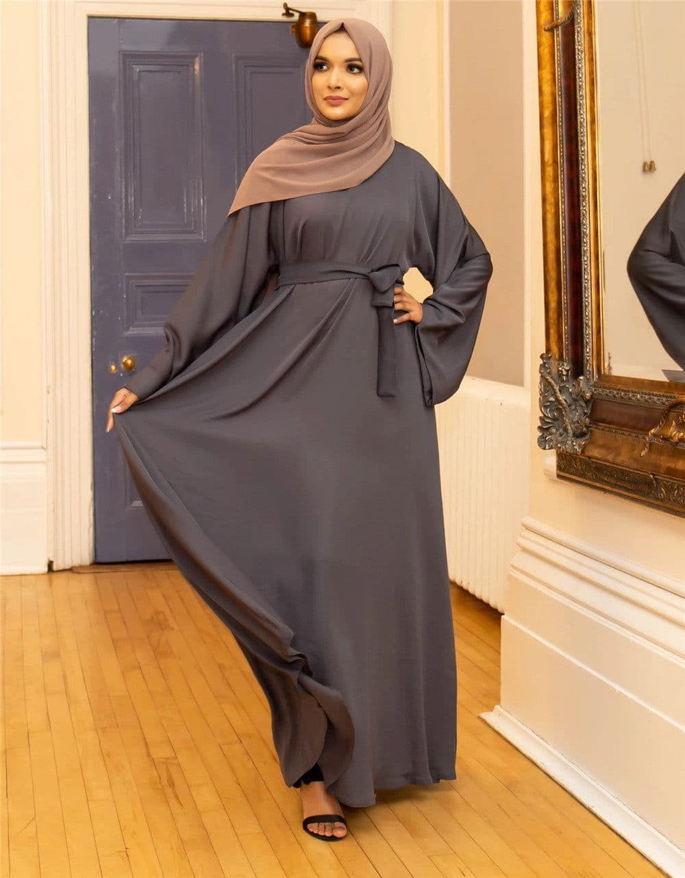 image-Sufman Women's Long Sleeve A-Line Abaya Dress