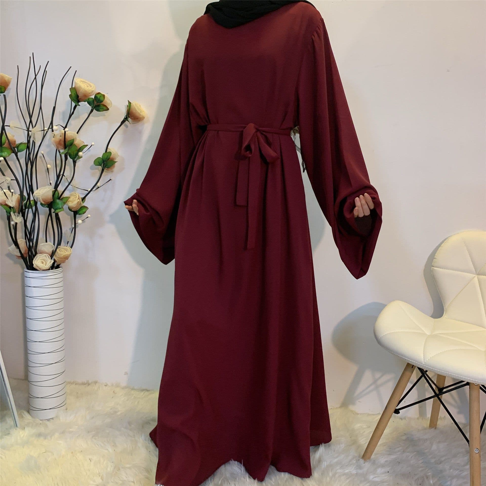 image-Sufman Women's Long Sleeve A-Line Abaya Dress