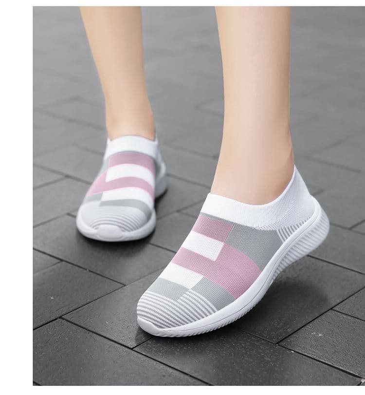 image-Women's Mesh Slip-On Sneakers Low Heel Breathable Casual Shoes