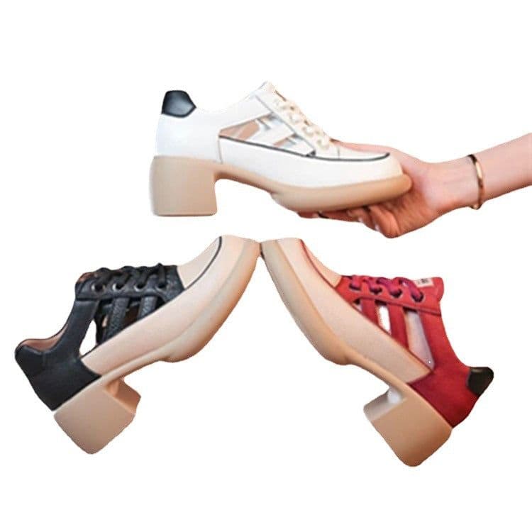 image-Women's Roman Sandals Round Toe Lace-Up High Top Thick Heel