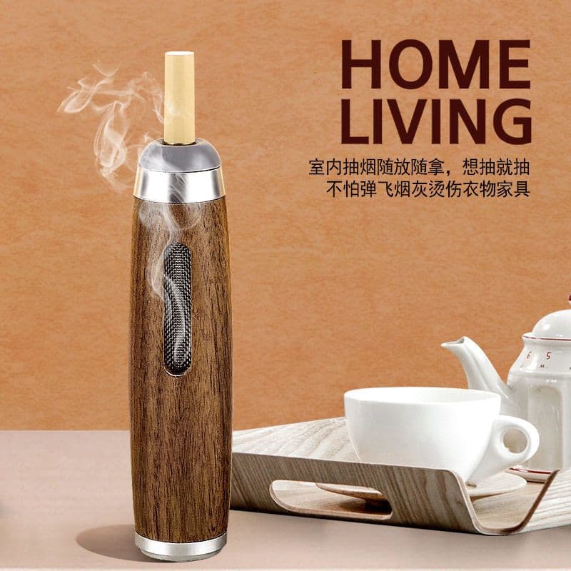 image-Walnut Car Ashtray with Ash Collection